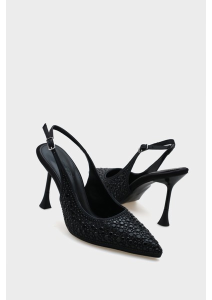 Hope Taşlı Saten Yüksek Topuklu Arkası Bantlı Stiletto