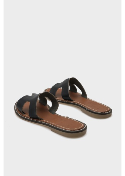 Kadın Deri H Bantlı Terlik Düz Topuklu Rahat Kullanım İçin Tasarlandı