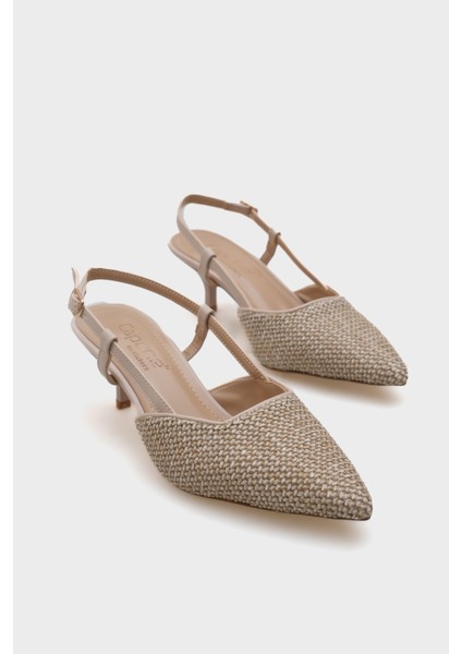 Ange Hasır Sivri Burunlu Orta Topuklu Arkası Bantlı Kadın Ayakkabı