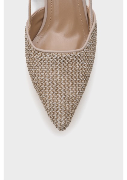 Ange Hasır Sivri Burunlu Orta Topuklu Arkası Bantlı Kadın Ayakkabı