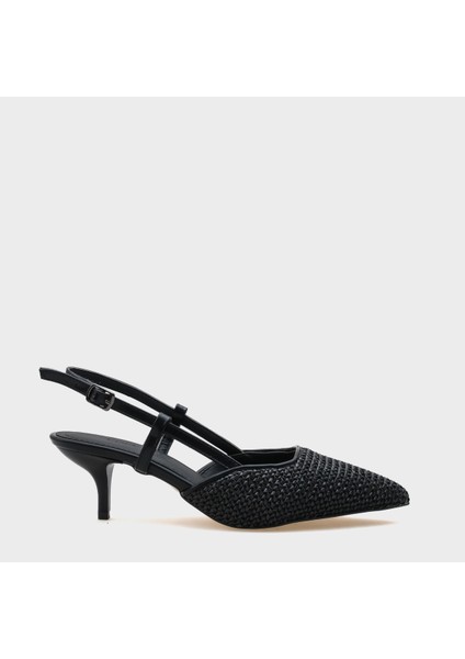 Ange Hasır Sivri Burunlu Orta Topuklu Arkası Bantlı Kadın Ayakkabı