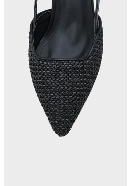 Ange Hasır Sivri Burunlu Orta Topuklu Arkası Bantlı Kadın Ayakkabı