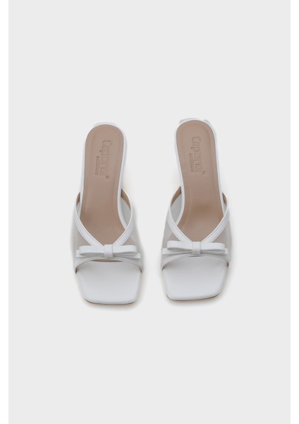 Kadın Orta Topuklu Fileli Fiyonklu Terlik Suni Deri Yaz Modası