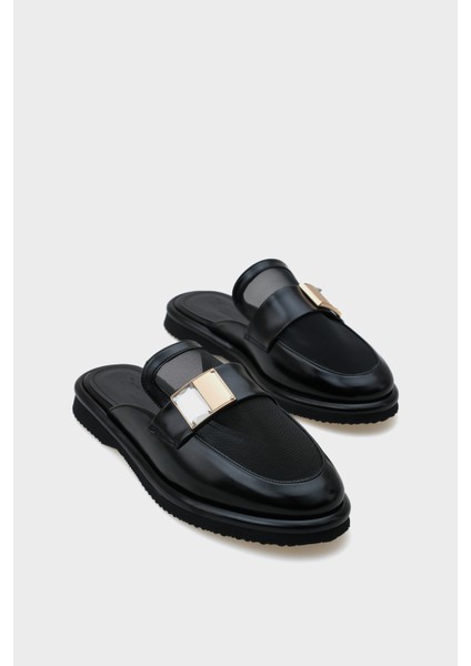 Kadın Siyah Suni Deri Günlük Terlik Kaymaz Taban Rahat Kullanım