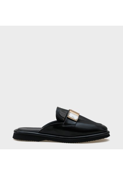 Kadın Siyah Suni Deri Günlük Terlik Kaymaz Taban Rahat Kullanım