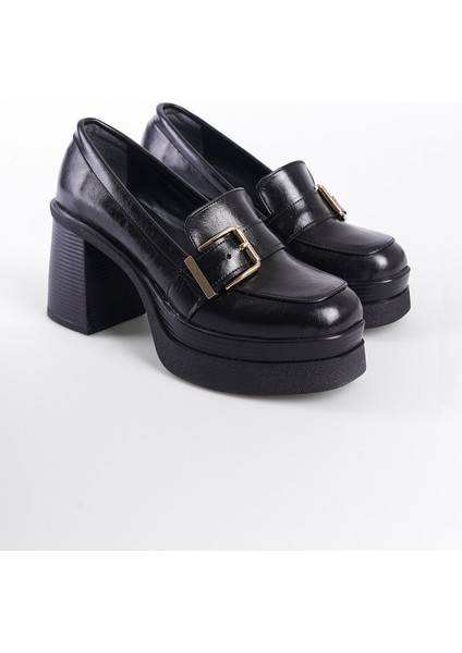 Yüksek Tabanlı Topuklu Tokalı Loafer Kadın Ayakkabı