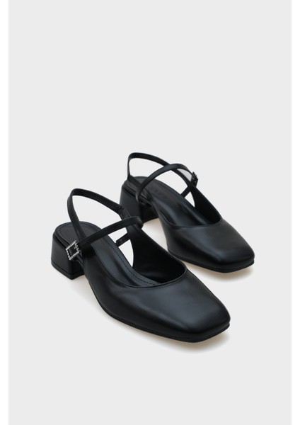 Shana Orta Topuklu Mary Jane Taşlı Tokalı Kadın Ayakkabı