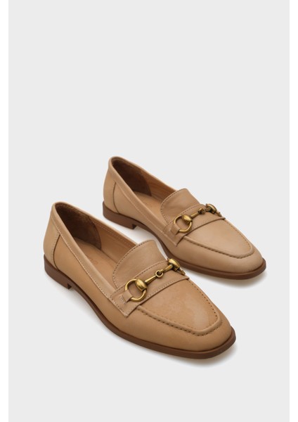 Deri Metal Tokalı Kadın Loafer Ayakkabı