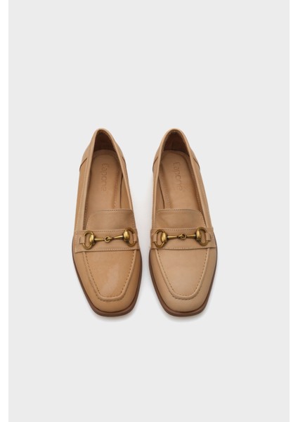 Deri Metal Tokalı Kadın Loafer Ayakkabı