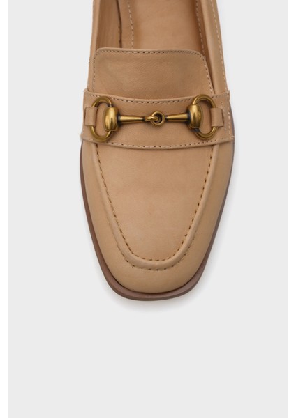 Deri Metal Tokalı Kadın Loafer Ayakkabı