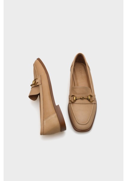 Deri Metal Tokalı Kadın Loafer Ayakkabı