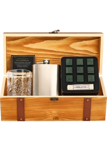 Paris Viski Bardağı 9 Adet Viski Taşı 8 Oz Cep Matarası Sandıklı Set