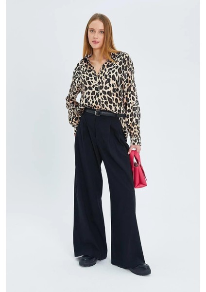 4106 Leopar Desen Saten Gömlek Bej fiyatları