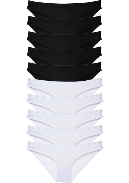 10 Adet Eko Set Likralı Kadın Slip Külot Siyah Beyaz