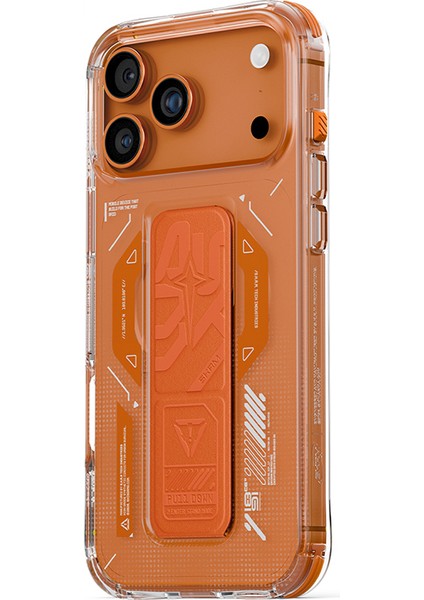 iPhone 17 Pro Max Kılıf M-Safeli Teknoloji Desenli Skinarma Helio Mag Charge Standlı Kapak Turuncu modelleri