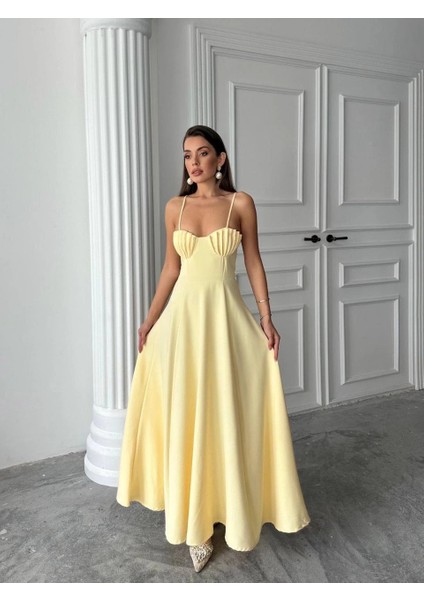 Kadın Istiridye Göğüs Detaylı Uzun Askılı Elbise fiyatları