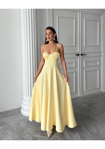 Kadın Istiridye Göğüs Detaylı Uzun Askılı Elbise modelleri