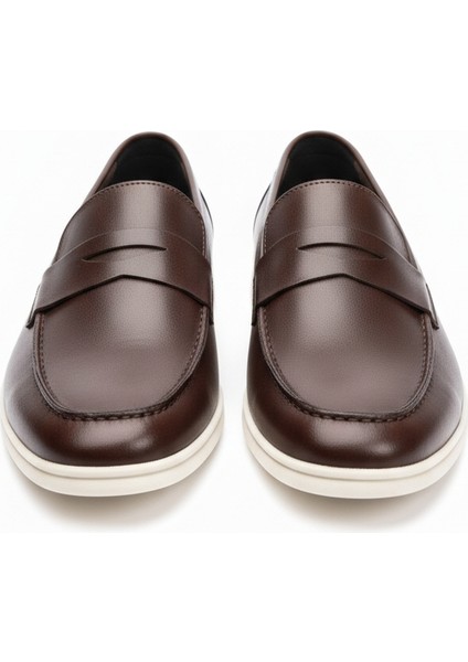 Deri Erkek Loafer Ayakkabı Kauçuk Tabanlı Kahverengi