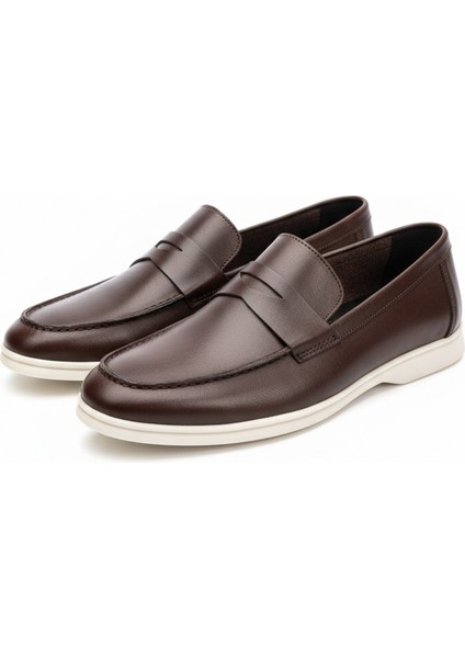 Deri Erkek Loafer Ayakkabı Kauçuk Tabanlı Kahverengi fırsatları