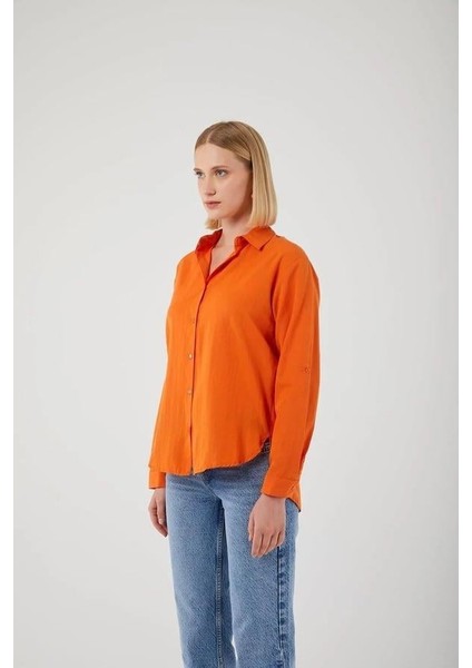 4162 Kadın Uzun Basıc Gömlek Turuncu fiyatları