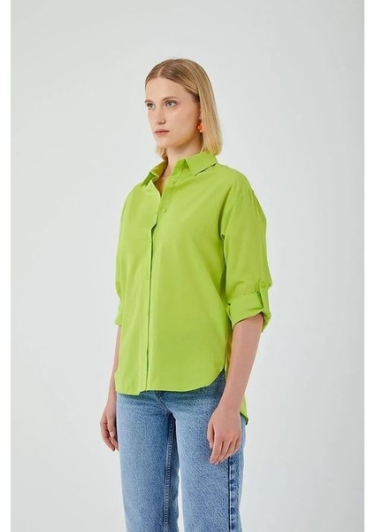 4162 Kadın Uzun Basıc Gömlek Neon Yeşil fiyatları