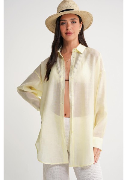 4667 Kadın Ince Oversize Modal Gömlek Sarı