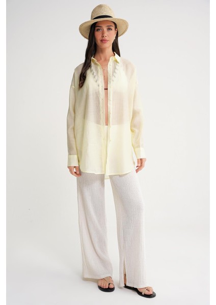 4667 Kadın Ince Oversize Modal Gömlek Sarı fiyatları