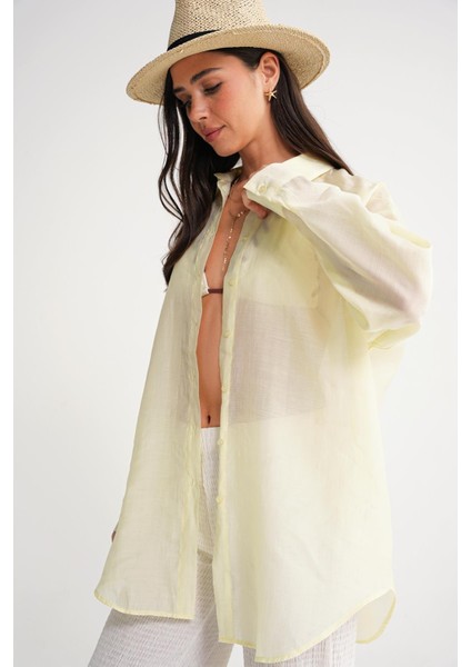 4667 Kadın Ince Oversize Modal Gömlek Sarı fırsatları