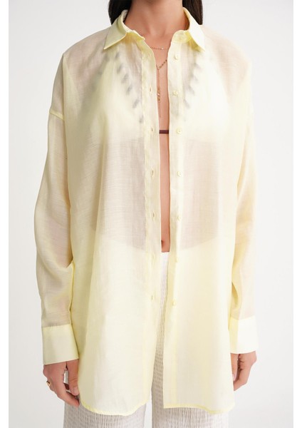4667 Kadın Ince Oversize Modal Gömlek Sarı indirimleri