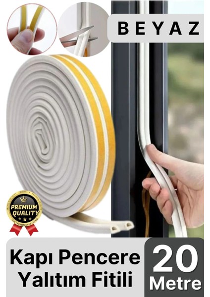 Güçlü Kendinden Yapışkanlı Kapı Pencere Soğuk Hava Geçirmez Yalıtım Izolasyon Beyaz Fitil 20 Metre