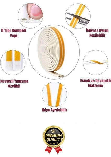 Güçlü Kendinden Yapışkanlı Kapı Pencere Soğuk Hava Geçirmez Yalıtım Izolasyon Beyaz Fitil 20 Metre