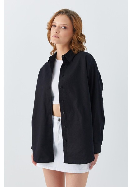 4621 Kadın Arkası Pileli Basic Gömlek Siyah