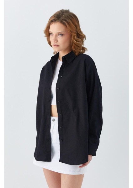 4621 Kadın Arkası Pileli Basic Gömlek Siyah modelleri
