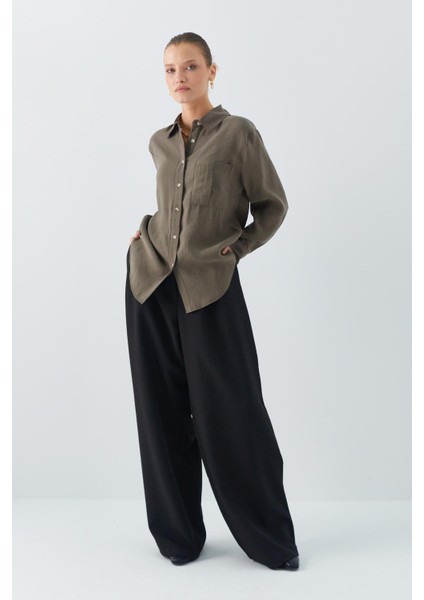 4628 Kadın Cep Detaylı Modal Gömlek Haki fiyatları