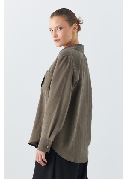 4628 Kadın Cep Detaylı Modal Gömlek Haki modelleri