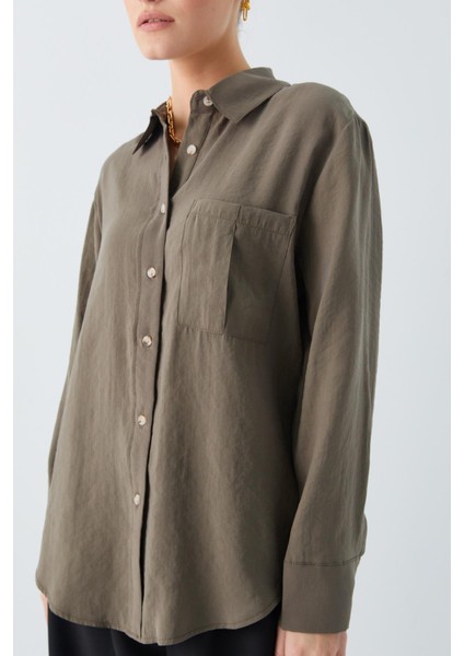 4628 Kadın Cep Detaylı Modal Gömlek Haki fırsatları