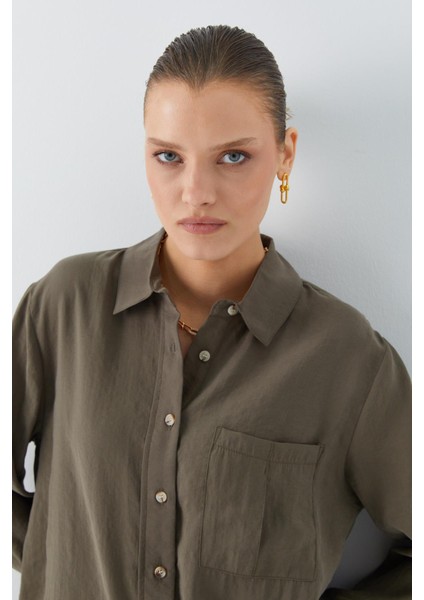 4628 Kadın Cep Detaylı Modal Gömlek Haki indirimleri