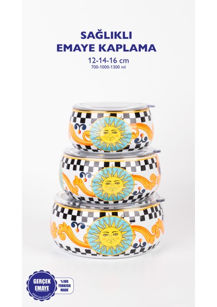 Mısharu 3 Lü Emaye Tombul Saklama Kabı Takımı-6 Parça indirimleri