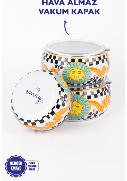 Mısharu 3 Lü Emaye Tombul Saklama Kabı Takımı-6 Parça