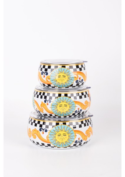 Mısharu 3 Lü Emaye Tombul Saklama Kabı Takımı-6 Parça