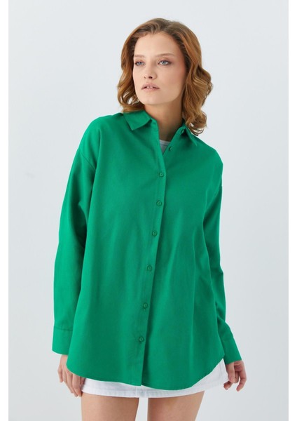 4621 Kadın Arkası Pileli Basic Gömlek Yeşil modelleri