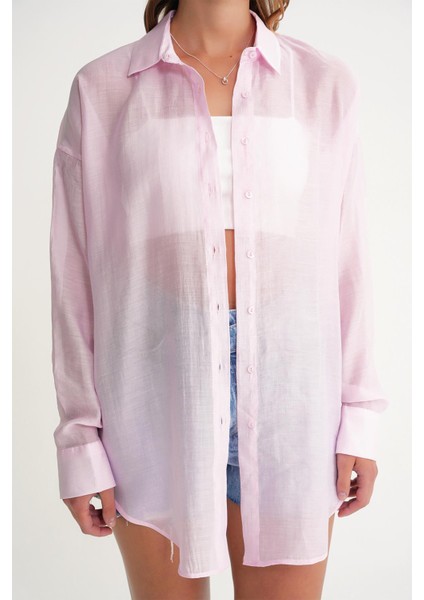 4667 Kadın Ince Oversize Modal Gömlek Pembe fırsatları