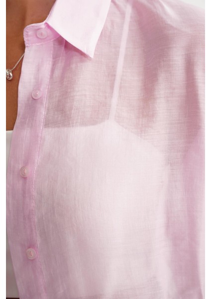 4667 Kadın Ince Oversize Modal Gömlek Pembe indirimleri
