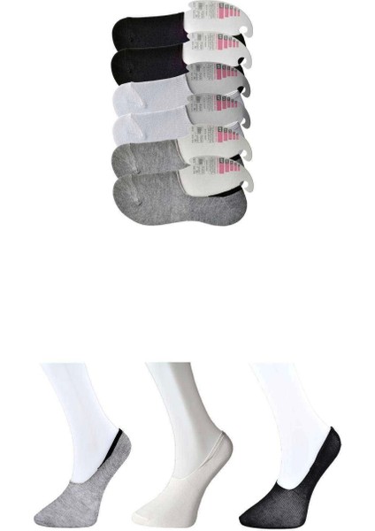 Siyah Gri ve Beyaz Kadın Babet Çorap 6 Çift