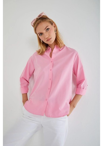 4162 Kadın Uzun Basıc Gömlek Şeker Pembe fiyatları