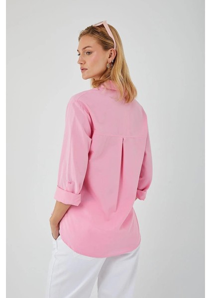 4162 Kadın Uzun Basıc Gömlek Şeker Pembe modelleri