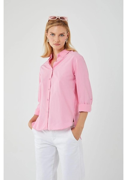 4162 Kadın Uzun Basıc Gömlek Şeker Pembe fırsatları
