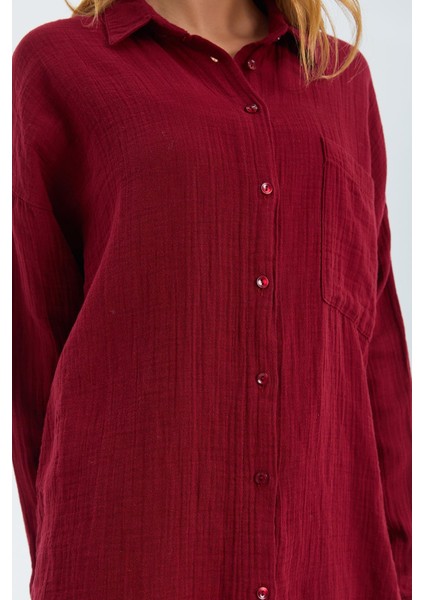 3833 Kadın Oversize Cepli Müslin Gömlek Bordo fırsatları