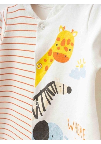 3’lü Organik Bebek Safari Desenli Şapkalı Tulum Seti modelleri