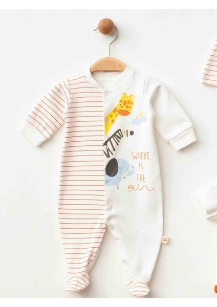 3’lü Organik Bebek Safari Desenli Şapkalı Tulum Seti indirimleri